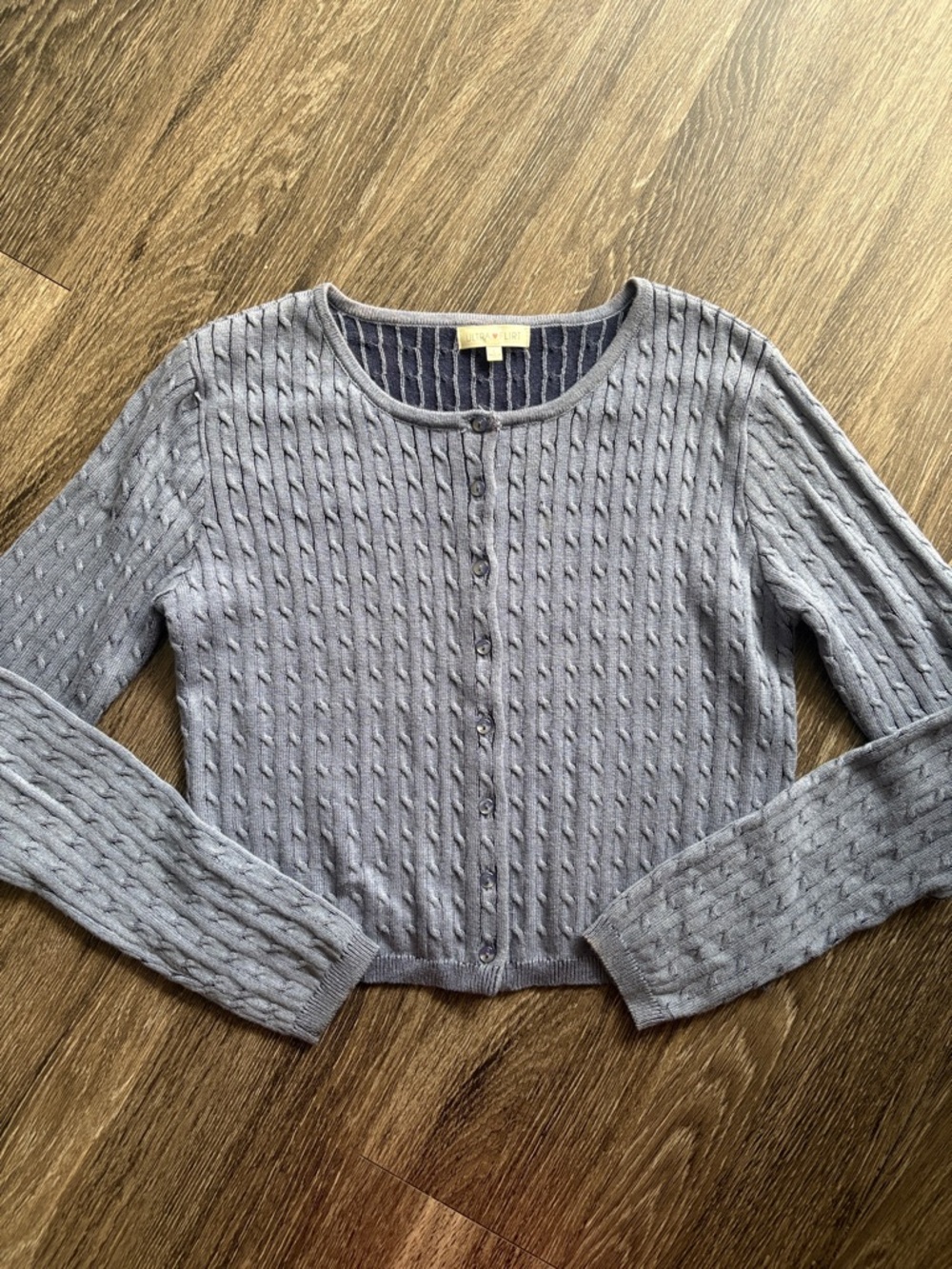 Cable-Knit Button Front Blue Cardigan
